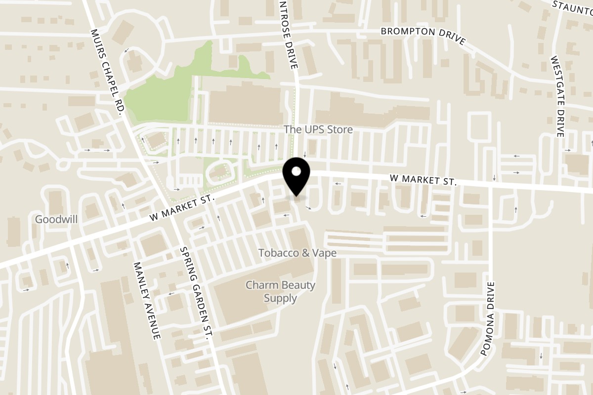 Map showing the location of La Costenita Mexican on 4631 W Market St in Greensboro